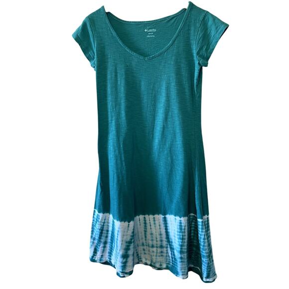 Columbia Dresses & Skirts - Columbia Daisy Fields Teal Tie Dye V Neck 100% Cotton Tee Shirt Dress Size XS